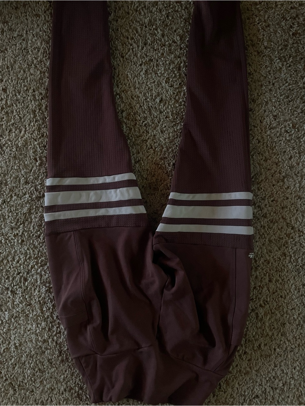 Bombshell Sportswear Maroon Leggings with Silver Stripes
